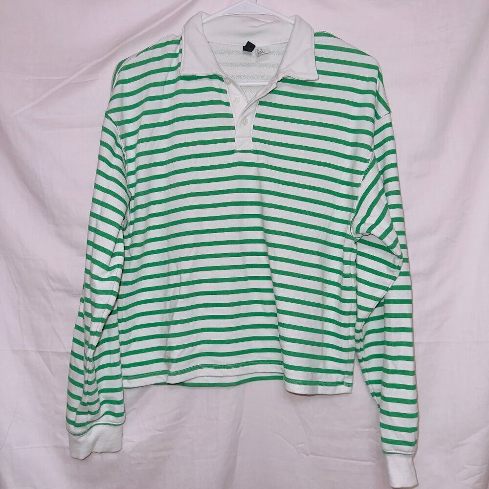 H&M Divided Green White Striped Long Sleeve Collared Top women's size XS